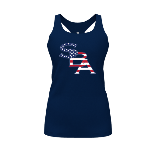 [CUS-DFW-RCBK-PER-NVY-FYS-LOGO1] Racerback Tank Top (Female Youth S, Navy, Logo 1)