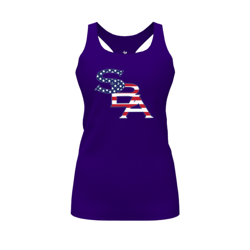 [CUS-DFW-RCBK-PER-PUR-FYS-LOGO1] Racerback Tank Top (Female Youth S, Purple, Logo 1)