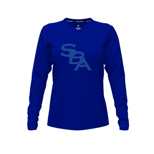 [CUS-DFW-TEES-PER-VNK-LSL-RYL-FYXS-LOGO2] Performance T-Shirt (Female Youth XS, Royal, V Neck, Logo 2, Long Sleeve)